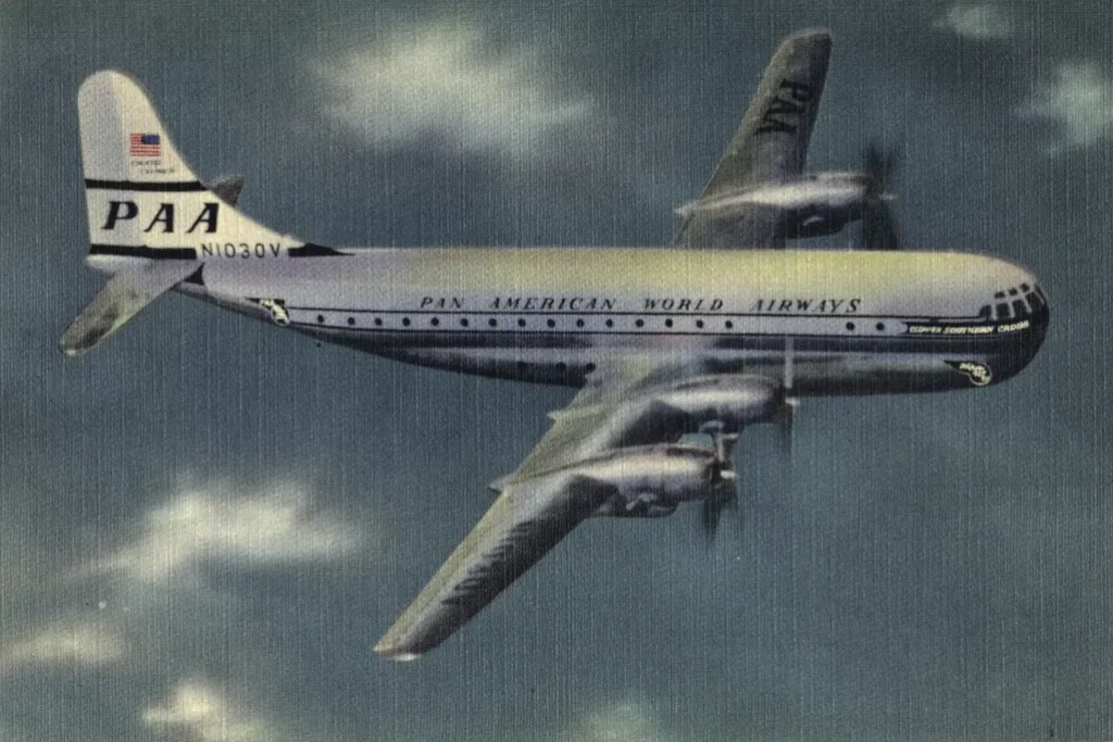 1957 airline advertisement selling the dream of flying to Paris