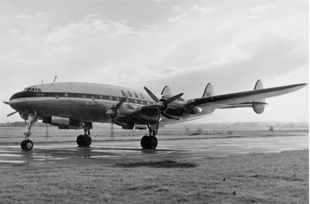 Long-haul passenger cabin on a 1960s intercontinental flight