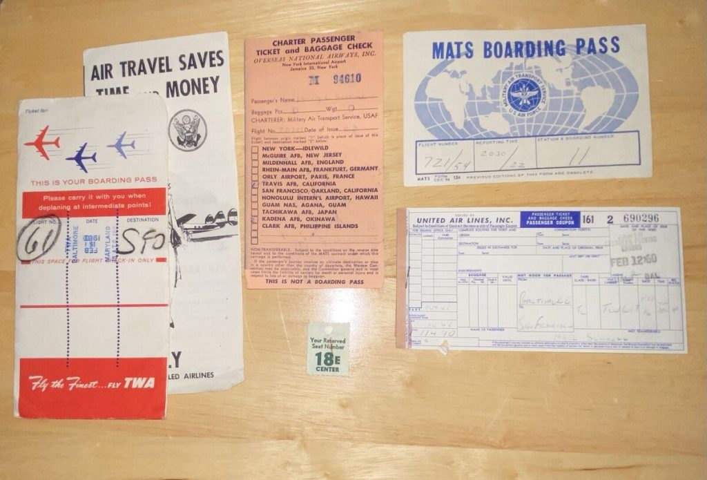 Paper airline ticket from the 1970s era of air travel