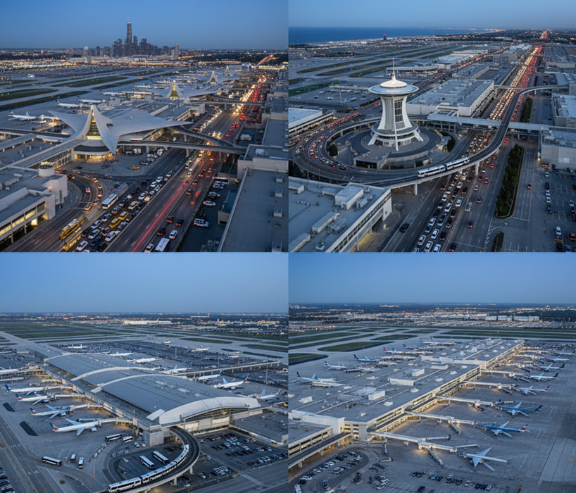 Major US airport hubs showing different transportation infrastructure and options